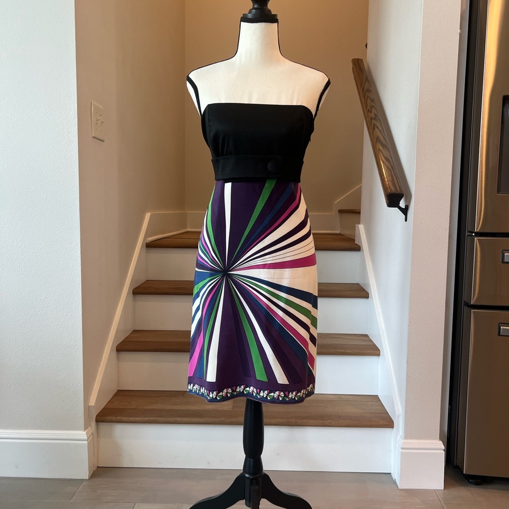 Colorful Strapless Dress with Geometric Design